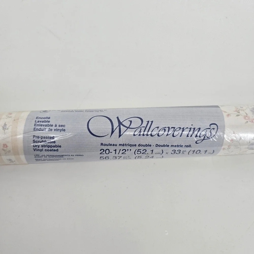 Collins & Aikman Wallpaper Floral Blue Rose Cream Stripe Double Roll CS.204 M